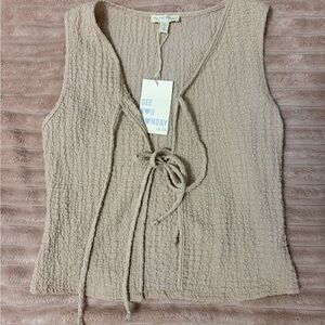NWT See You Monday Taupe Textured Tie-Front Sleeveless Top